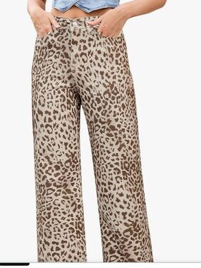 🚘 NWOT High-Rise Wide Leg Leopard Print Pants - Brown SIZE XL